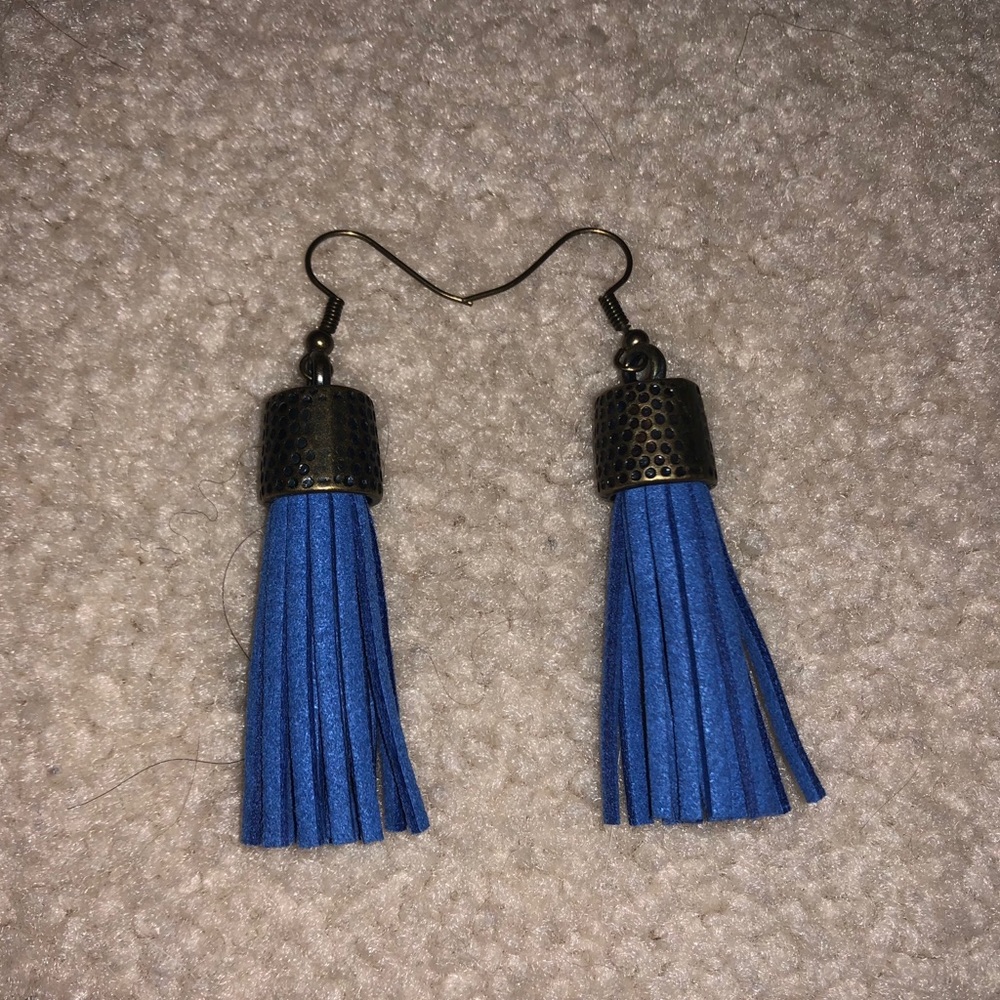 Royal Blue Suede Tassel Earrings